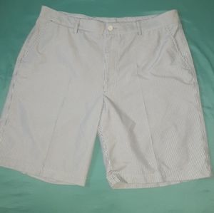 SPYGLASS  BLUE AND WHITE PINSTRIPE BERMUDA SHORTS